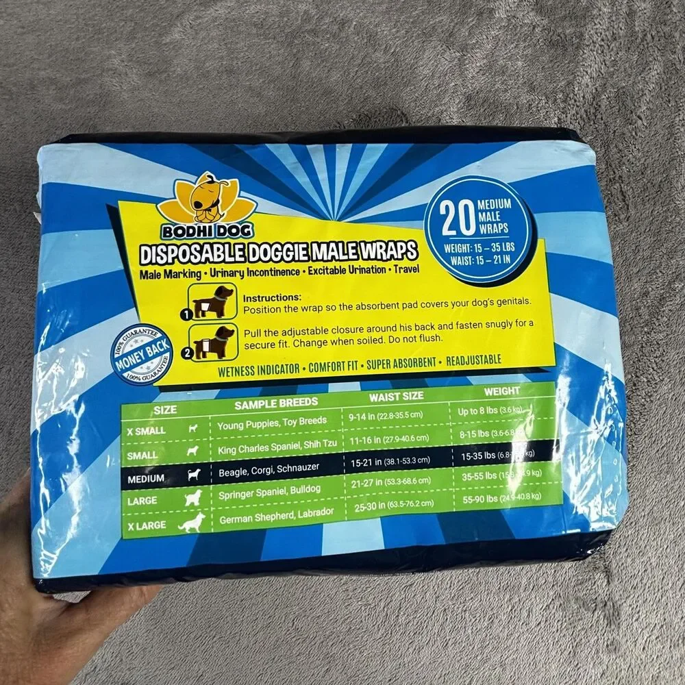 Bodhi Dog Disposable Male Doggie Wraps 20 Pack Medium 15-35 lbs Waist 15-21 Inch